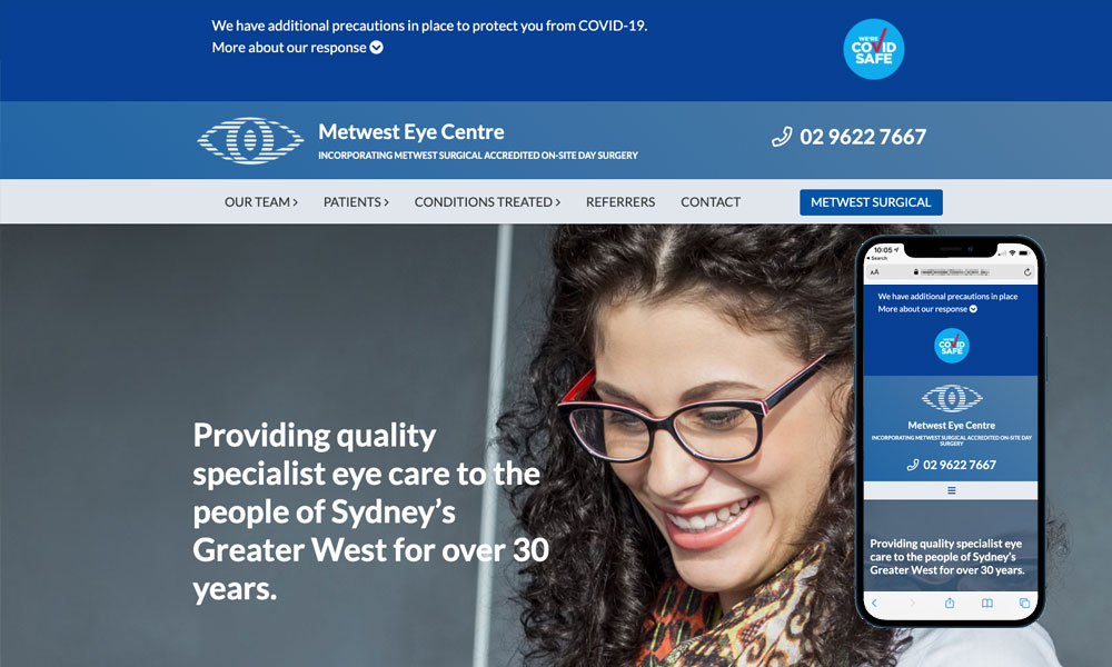 Metwest Eye Centre & Metwest Surgical - Eye website design