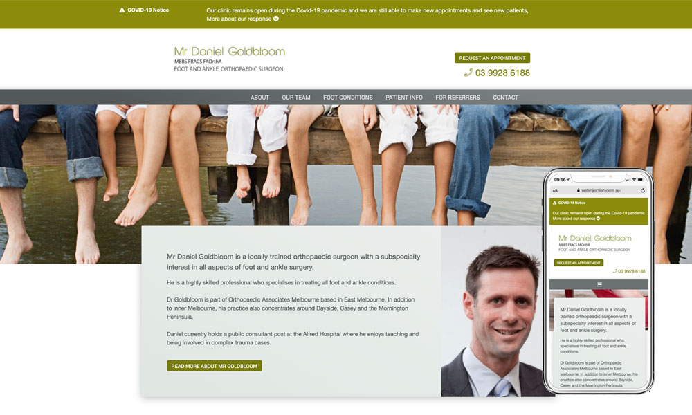 Mr Daniel Goldbloom - Melbourne Foot & Ankle Surgeon website design