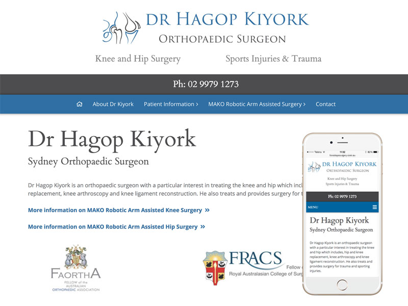 Knee and hip surgeon website design