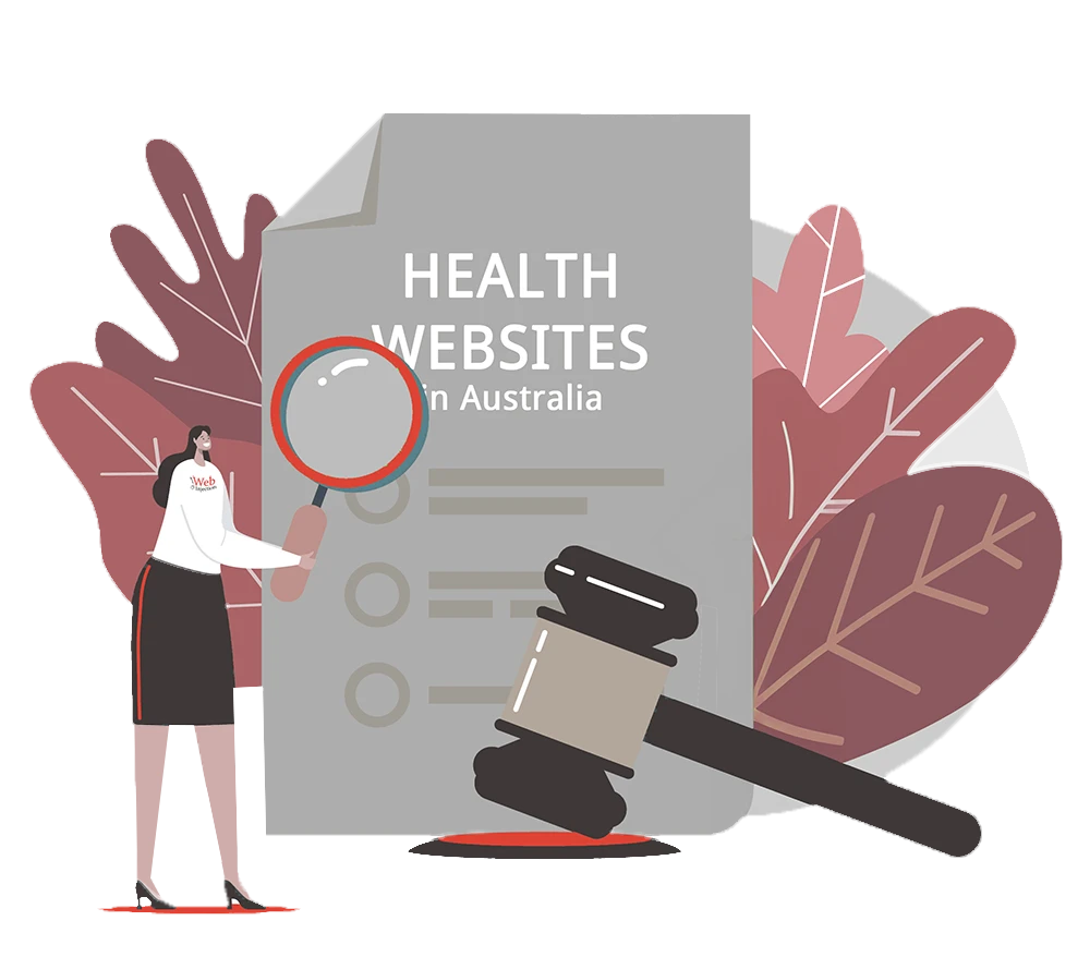 Illustration of woman inspecting doctor websites, surgeon websites