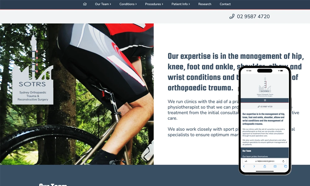 Sydney orthopaedics website design